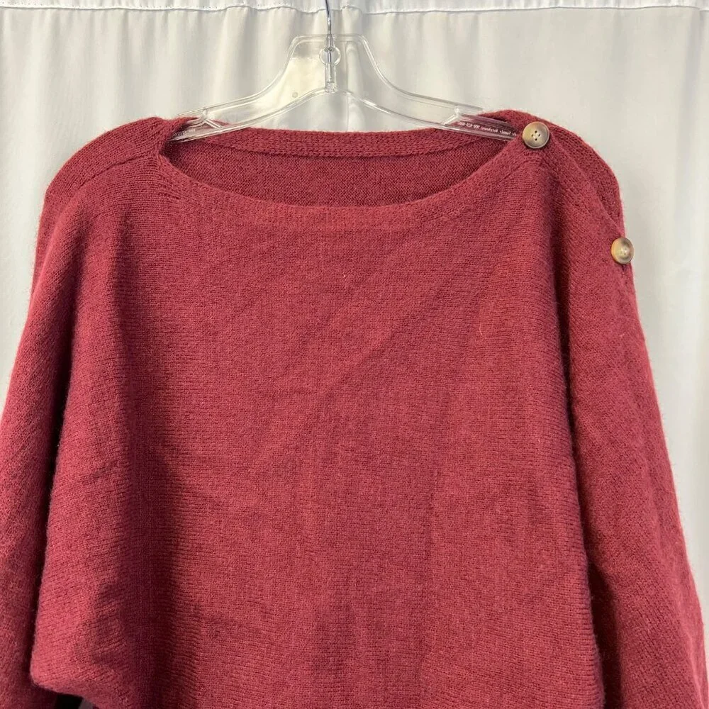 Shein Women’s Boat Neck Cropped Pullover Sweater Long Button Sleeve Wine Large